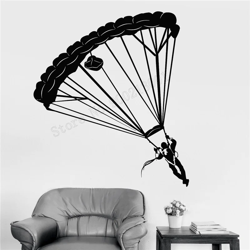 

Wall Art Sticker Skydiver Parachute Decoration Modern Sports Ornament Extreme Sports Room Decoration Removeable Mural LY423
