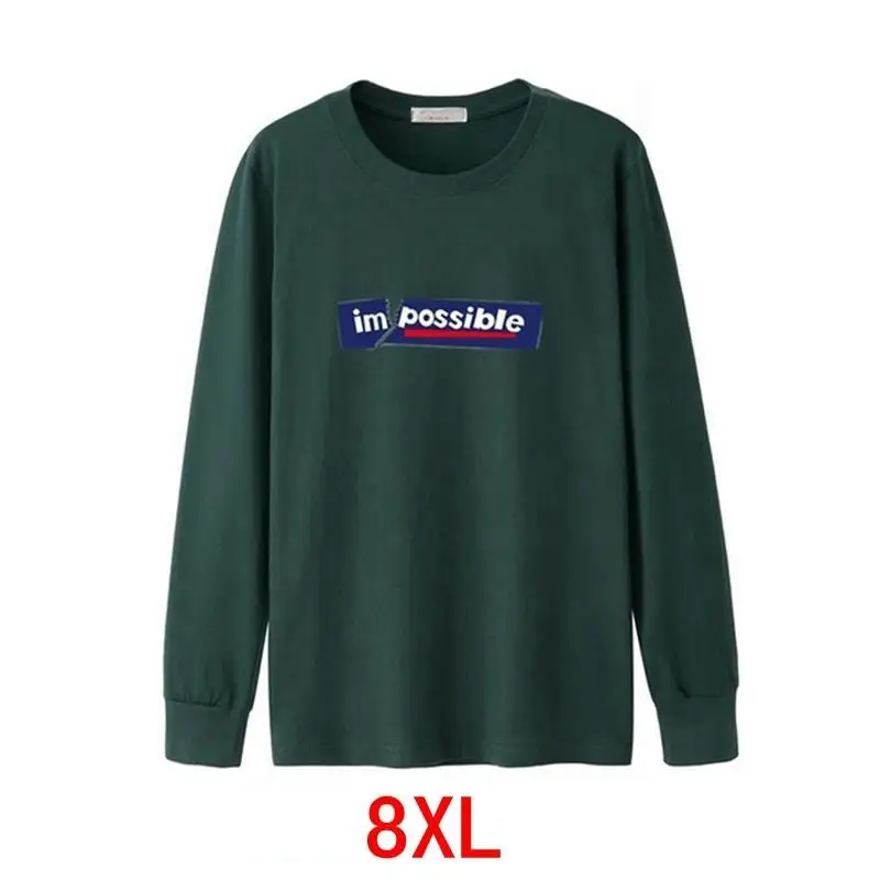 

Men's big T-shirt large size 6XL 7XL 8XL autumn and winter long-sleeved round neck letter XL home navy blue T-shirt