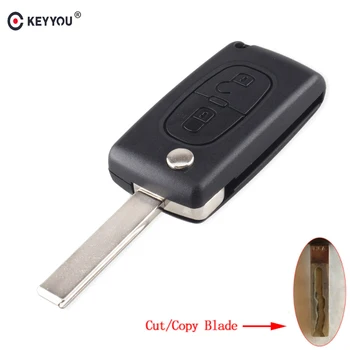 

KEYYOU Uncut/Cut Blade 2 Buttons Flip Folding Remote Car Key Shell Fob Case For Peugeot 307 408 308 3008 HU83 Blade CE0536