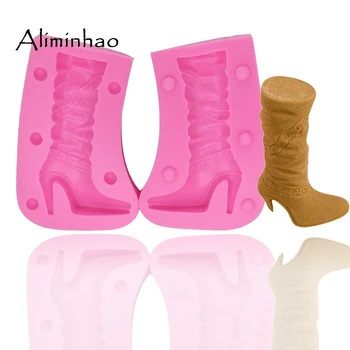 

B0297 3D Women's boots shoe DIY dessert chocolate Sugar Craft Molds Silicone mould fondant cake decorating tools