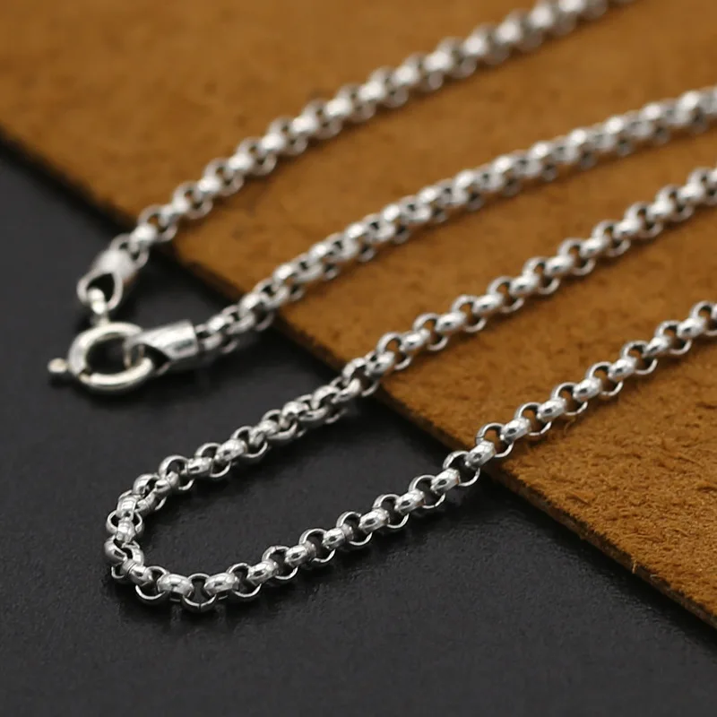 S925 pure silver ornaments style classic 3 m necklace chains both men