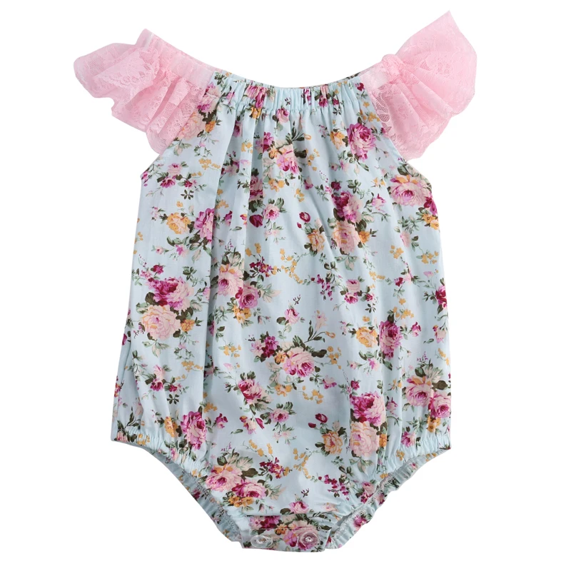 Летний комбинезон с цветочным кружевом для новорожденных девочек; sunsuit; одежда
