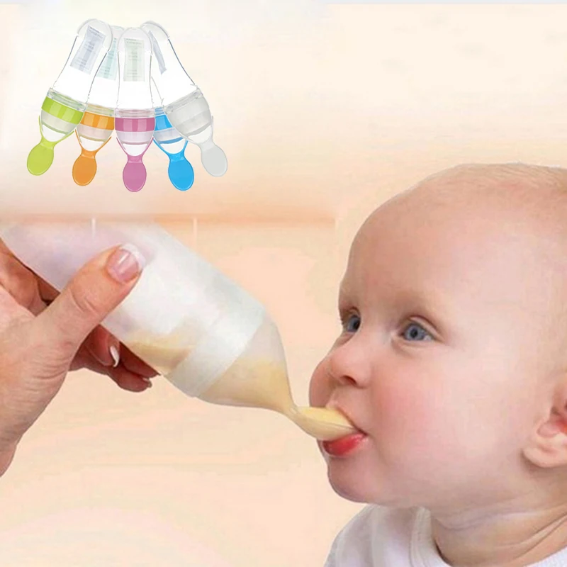 

1PC 90ml Baby Infant Newborn Feeding Bottle With Spoon Kids Girl Boy Safe & Soft Nipple Training Rice Cereal Spoon Feeder Tools