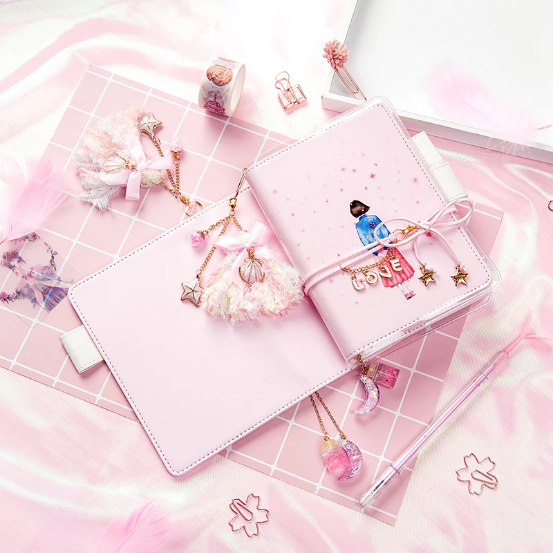 A6 B6 Kawaii Pink Bling Love Bands Блокнот Журнал распорядок дня Планировщик дневник