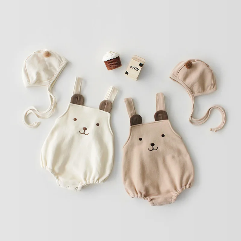 Комплект одежды для малышей, весенне-осенний детский хлопковый комбинезон+ шапка, детские костюмы из двух предметов, костюм для младенцев