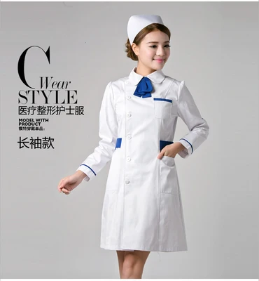 Мода больницы одежда для медсестер логотип с длинными рукавами красоты servic форма морщин спецодежды медсестра равномерной - Цвет: blue tie long sleeve