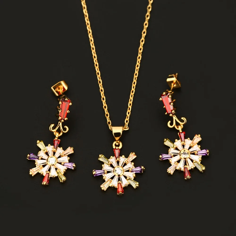 

Kfvanfi Silver Gold Color Snowflake Zircon Multicolour Crystal Set Exquisite Women Wedding Necklace Stud Earrings Jewelry Set