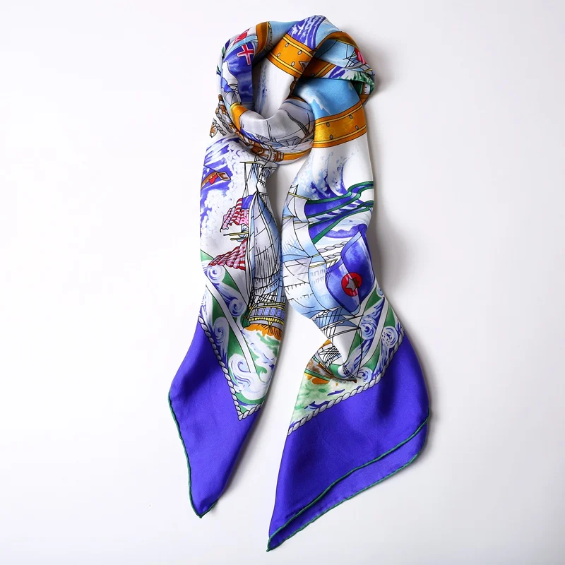 

Fashion Sailing Prints Large Square 100% Silk Twill Scarf Shawl Foulard Wraps 106x106cm