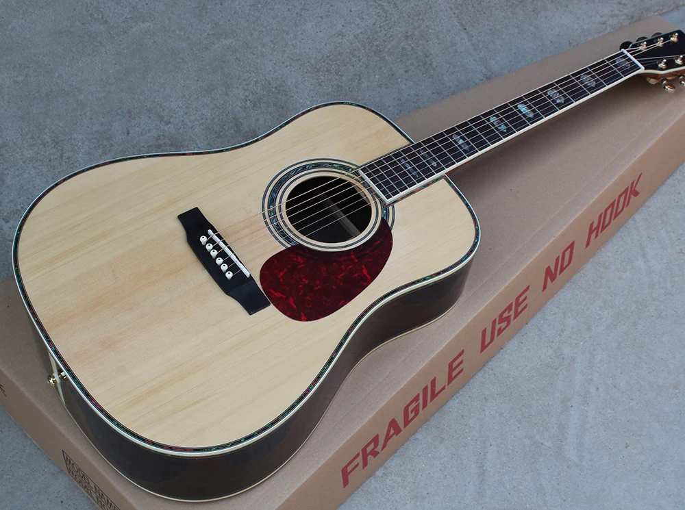 

41" Solid Top Acoustic Guitar with Golden Hardwares,Multi-layer Binding,Colorful Shells Inlay,offering customized services