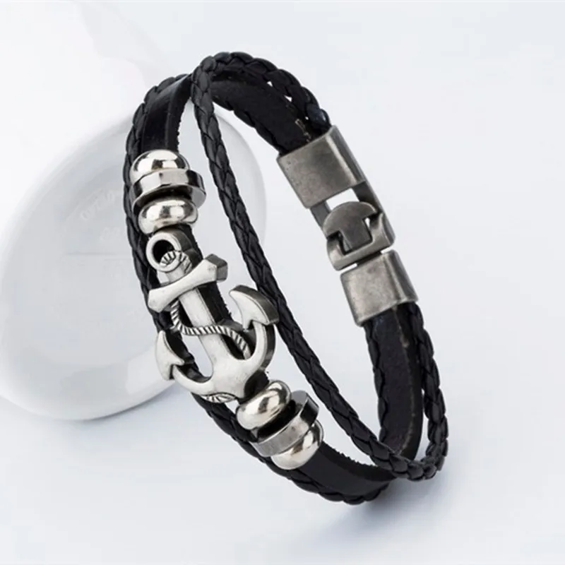 Мужской браслет анкер из нержавеющей стали натуральной коровьей кожи|bracelets for|anchor