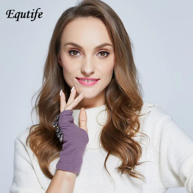 Equtife New Women Winter Glove Fingerless Wool Gloves High Quality Cute Warm Guants With Fashion