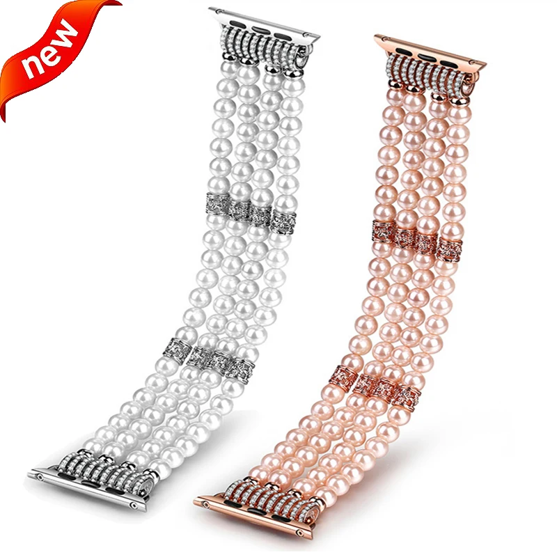 

Elastic Stretch Faux Pearl Bracelet Strap for Apple Watch Band 42/38mm Wristband Compatible with iWatch Series 3/2/1 Accessories
