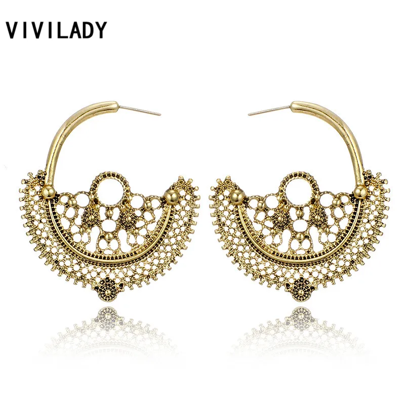 

VIVILADY New Tide Vintage Style Women Hollow Lotus Drop Earrings Antique Gold Silver Color Bohomia Lady Party Major Jewelry Gift