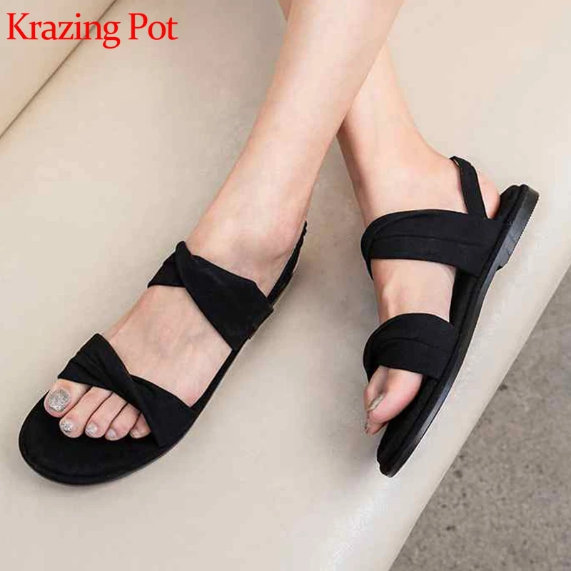

microfiber low heels elastic band elegant gladiator European designer bowtie streetwear banquet party comfortable sandals L20