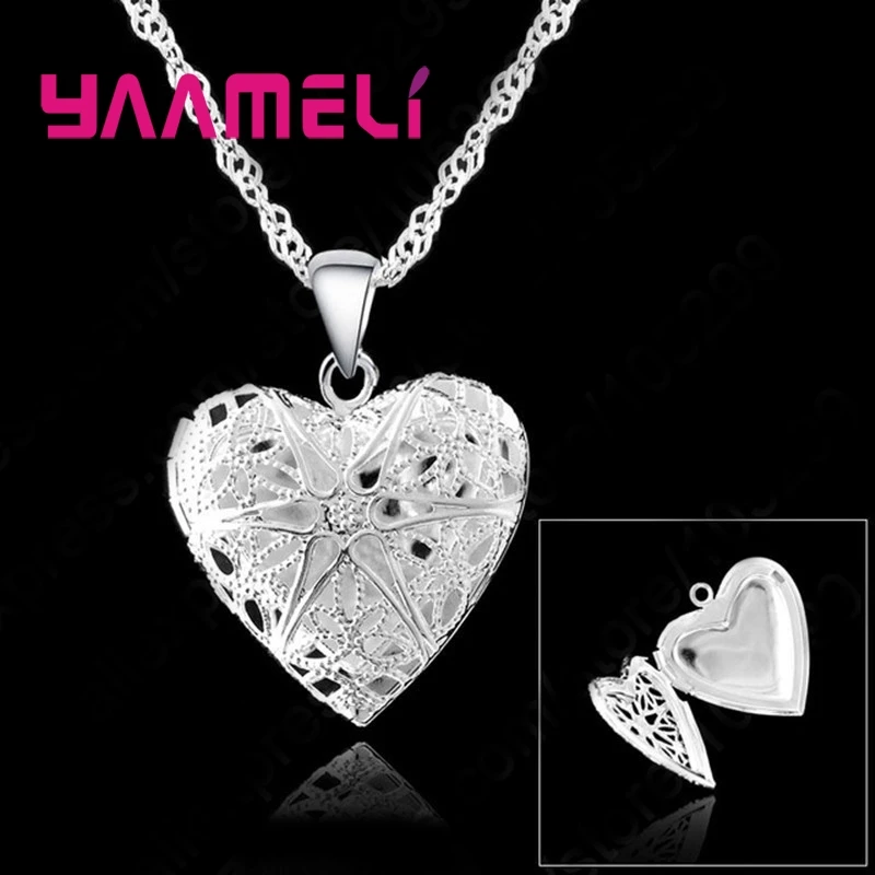 

Hollow Out 925 Sterling Silver Chains Necklace Heart Shape Open Case Frame Pendants Necklaces For Women Party Jewelry