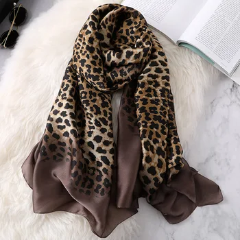 

New Luxury Brand Desginer Scarf Women Shawl Leopard Print Soft Silk Scarves Lady Beach Wrap Pashmina Foulard Femme Bandana