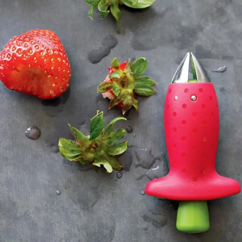 9cmX5cm/3.54''X1.97'' red convenient easy to use VP 1pcs Strawberry Hullers Metal+Plastic Fruit Remove Stalks Device Tomato D2