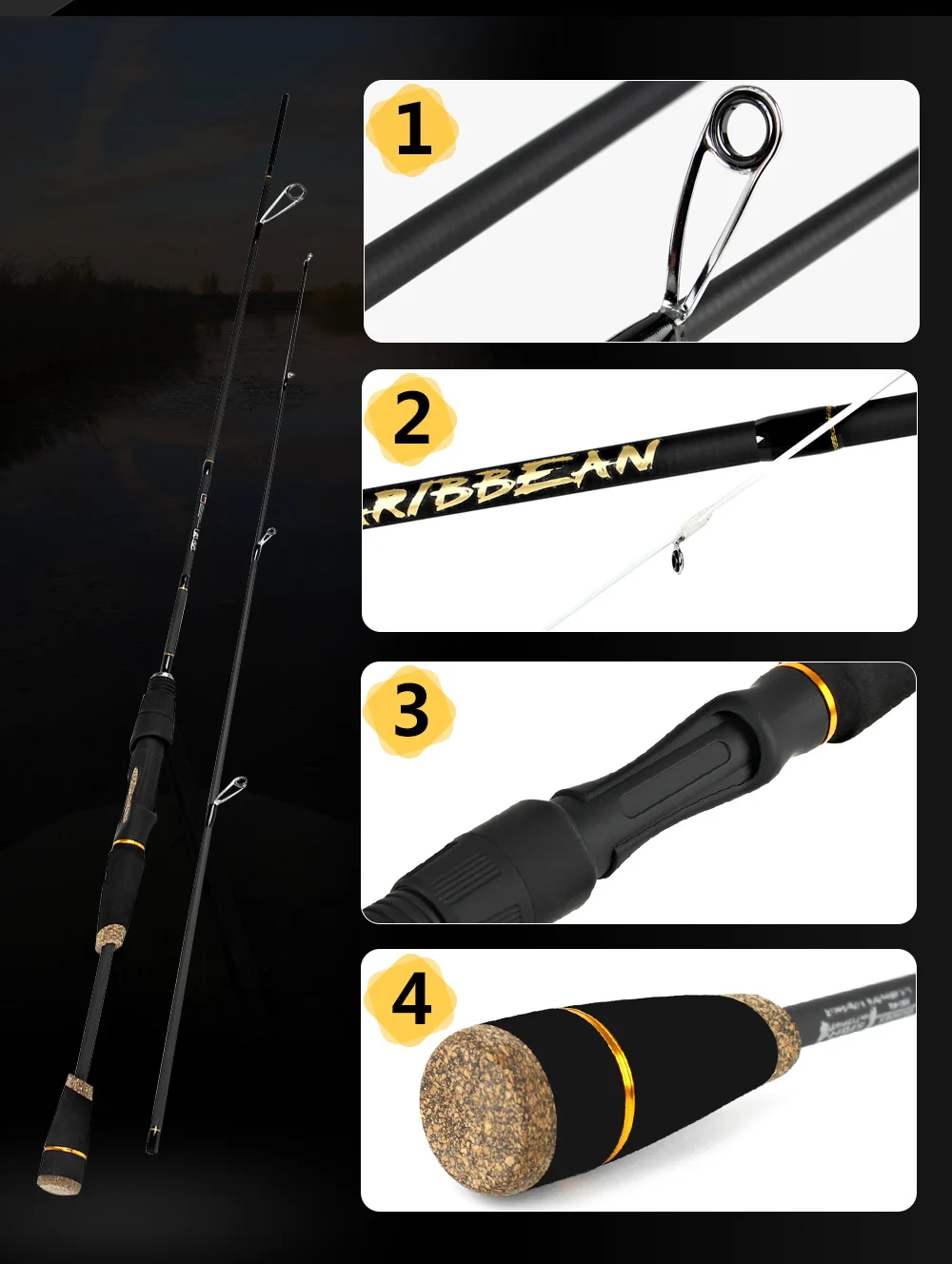 Vara de Pesca Isca Fiação Seções 100% Carbono C.w.1-7g 2-8g 3-15g 5-20g 10-30g Surper Dura Ftk 2 Mod. 1265486 9 Esporte e Lazer