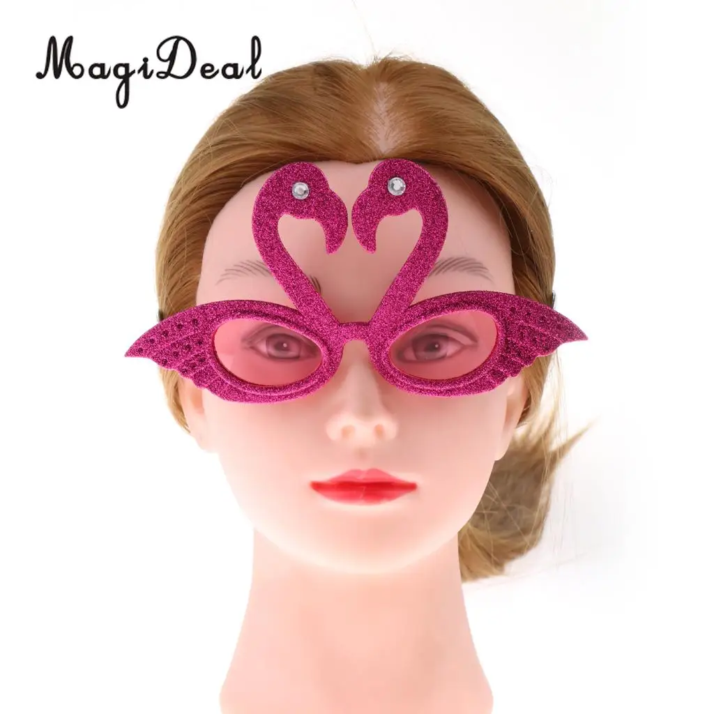 Hawaiian Tropical Glitter Flamingo Party Glasses Fancy Dress Up