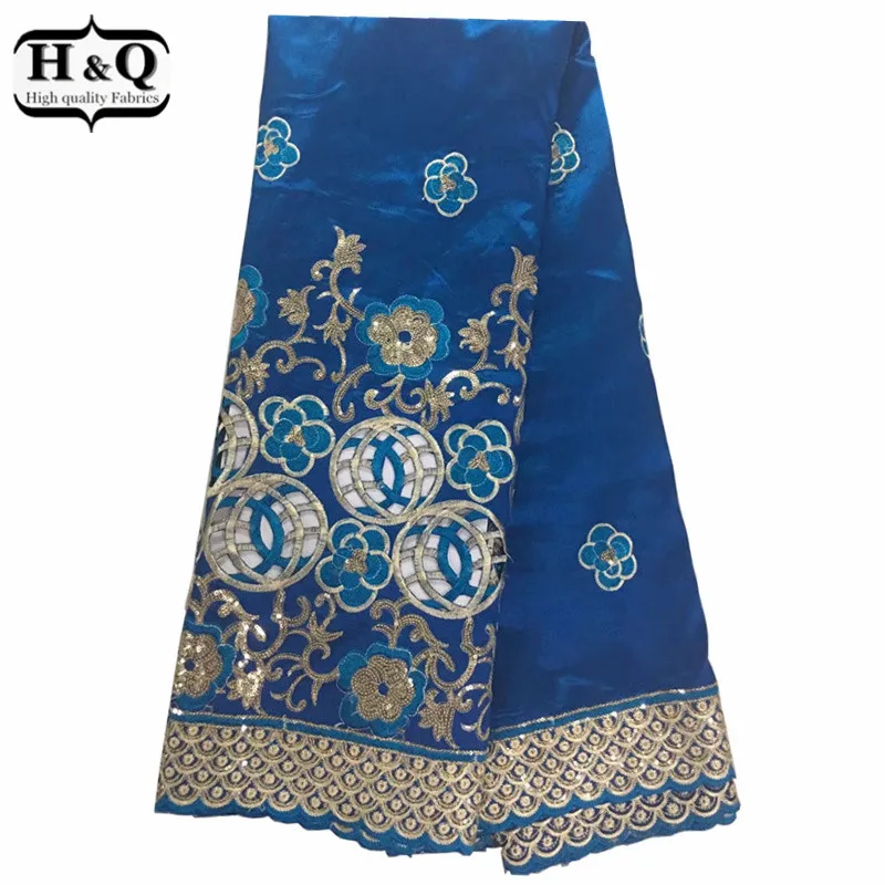 

Blue Color African George Fabric With Sequins, Embroidery Indian George Wrapper Fabric With Stylish Design For Woman Clothing