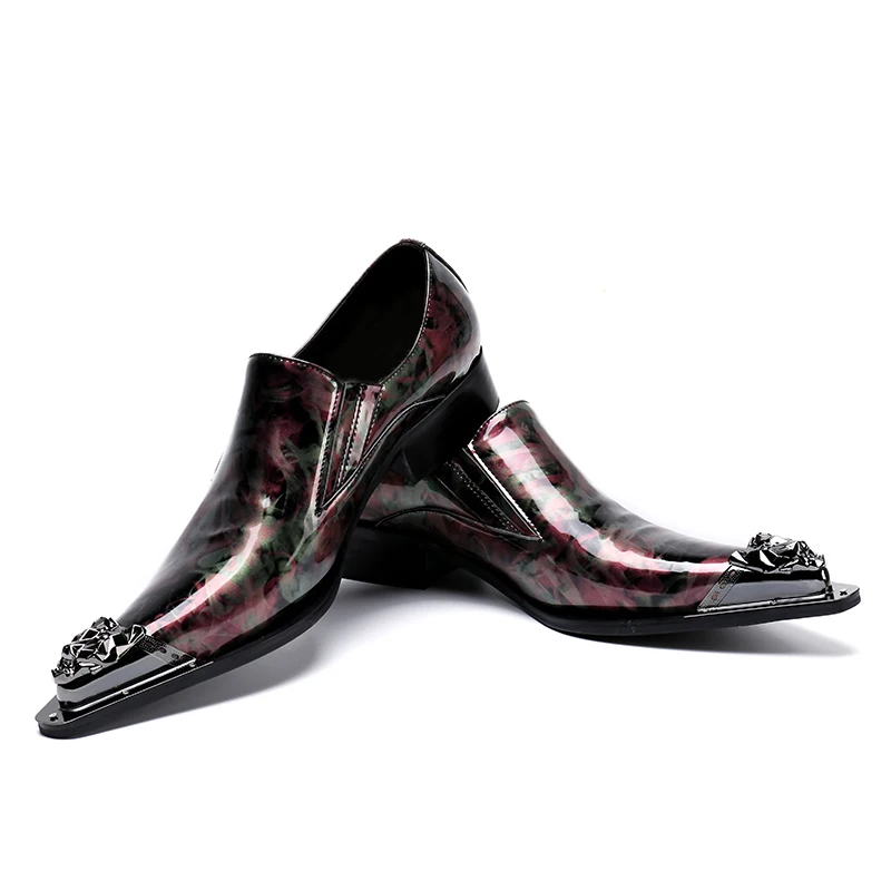 Homens Sapatos Artesanal Sl87 Envernizado Elegante Plus Os Casamento Mocassins De colorido Ponta Deslizar Festa Multi Sobre Apontado Homem Size Dedo Metal Couro Pista wgPPUA