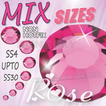 

Rose Mix Sizes SS3-SS10 SS4-SS30 Rhinestone for nail art decorations Non Hot Fix crystals glitters to DIY decor manicure sequins