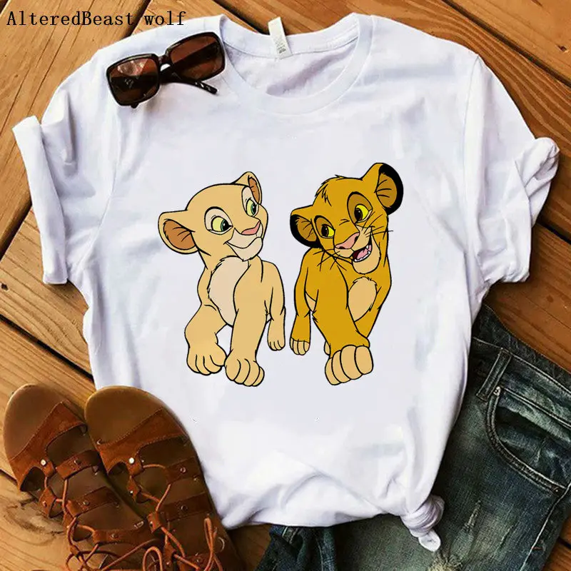 

HAKUNA MATATA The Lion King Cartoon Funny Short Sleeve T Shirt Women Two Little lions printed vogue O Neck tee shirt femme