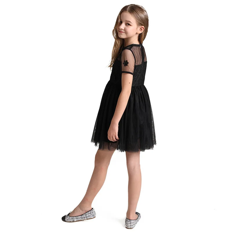 Для девочек от 10 до 12 лет черное кружевное Сетчатое платье с цветочной вышивкой и Элегантные Детские Платья вечерние церемонии, одежда для подростков, девочек