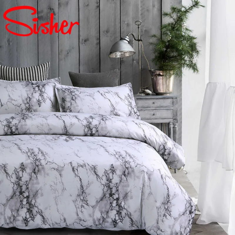 

Sisher Modern Marble Print Bedding Set White Black Duvet Cover Sets Single Double Queen King Size Bedclothes Quilt No Bed Sheet