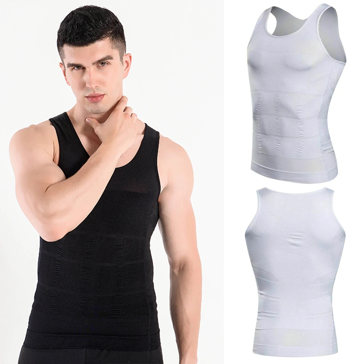 

2019 Men Slimming Body Shaper Tummy Shaper Vest Slimming Underwear Corset Waist Waist Cincher Men Bodysuit Dropshipping