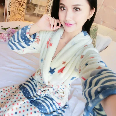 Осенне-зимний банный халат для женщин, фланелевый Халат с длинным рукавом, женская и Мужская одежда для сна, домашняя пижама - Цвет: style 24