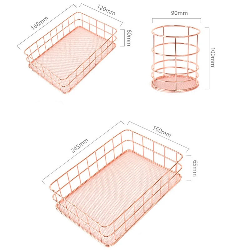 Медная корзина для хранения косметики, органайзер из розового золота, держатель для кистей для макияжа, металлическая проволока, корзина для туалетных принадлежностей, полки для ванной комнаты