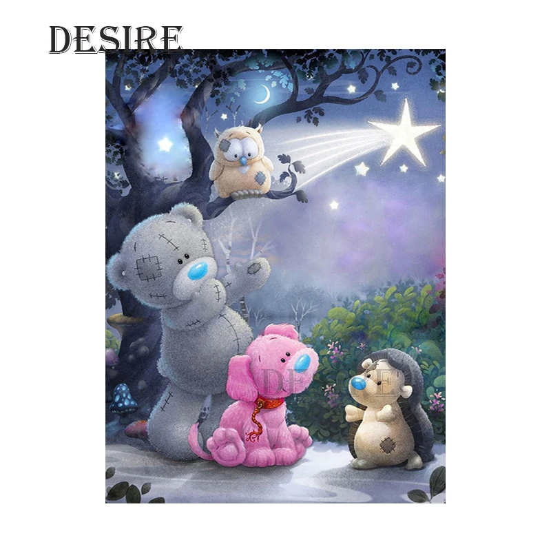EASHRU Diamond Painting Cross Stitch Cartoon Bear Forest Tree Star Square Mosaic Picture Rhinestone DIY Embroidery PT840 | Дом и сад