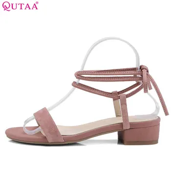 

QUTAA 2018 Women Sandals Casual Women Shoes Kid Suede Fashion All Match Pink Square Heel Summer Women Sandals Size 34-40