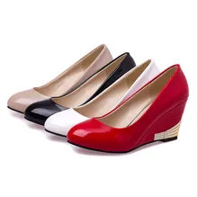 New Classic HOT Shoes Party Leather Pumps Low Mid OL Ladies Evening Platforms Round Work Women High Heels Wedge Shoes