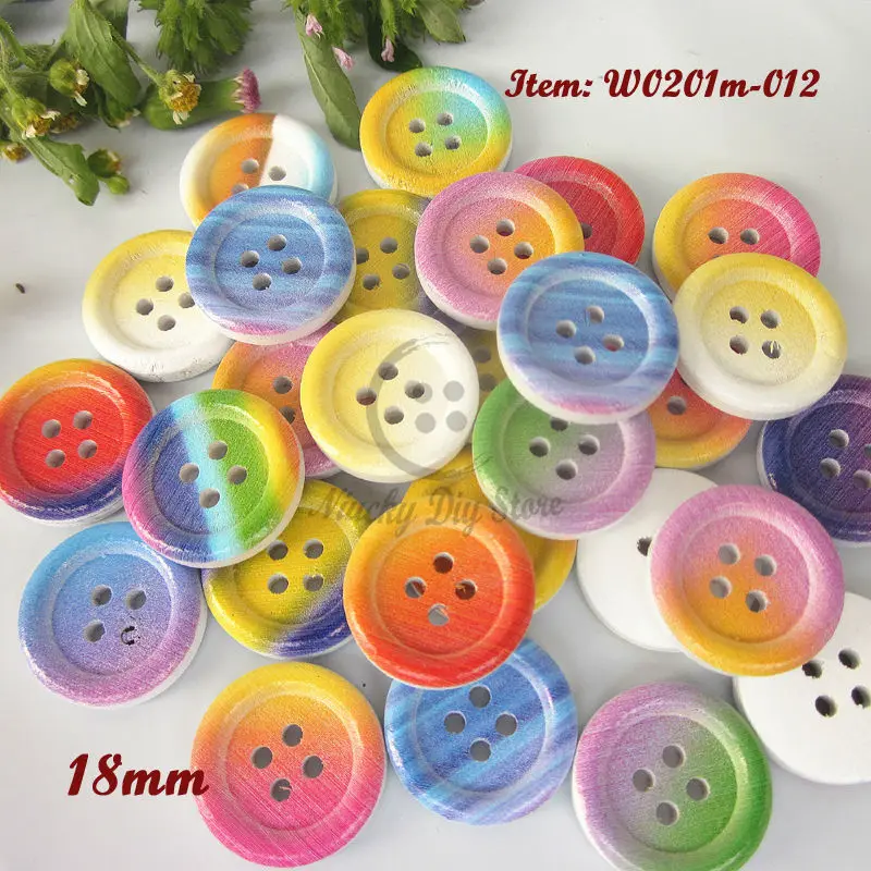 Buy 72pcs 18mm Mixed rainbow glow printing wood