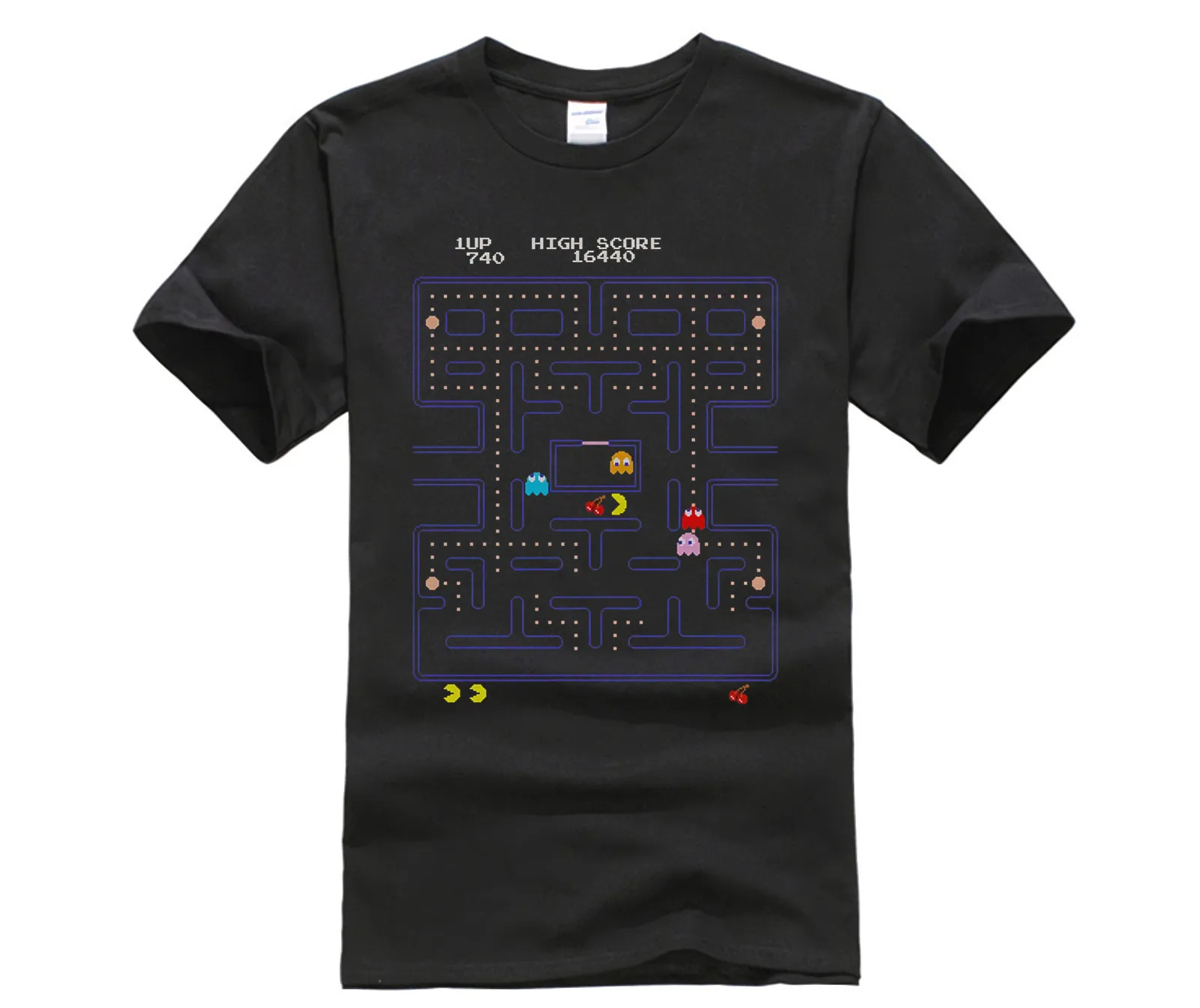 

Pac Man Game Screen Classic Official Pacman Namco Arcade Game Black Mens T shirt