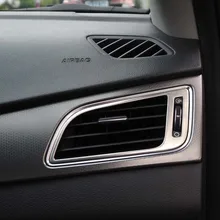 Inferior do carro guarnição inoxidável Escovado tomada de ar condicionado decoração círculo capa 2 pcs para Hyundai Sonata 2015 acessórios