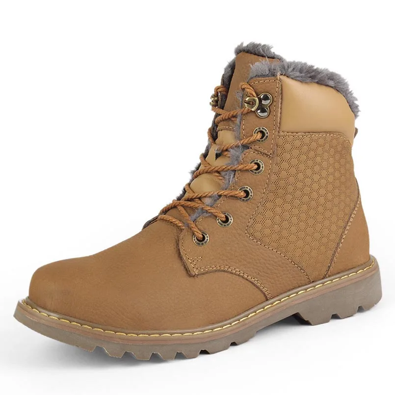 

FIDANEI 2018 Winter New Men High Top Work Boots Plus Wool Cow Leather Martin Boots Man Lace-Up Warm Cooton Shoes