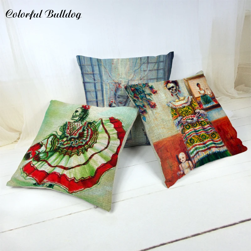 

Day of The Dead Pattern Cushion Cover Skull Monkey Cat Sketchpad Decorative Pillowcovers Sofa Cojines Decorativos Negros 45*45cm