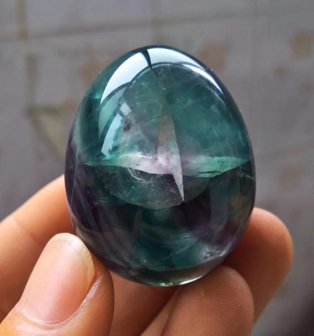 45 мм натуральный полированный зеленый фиолетовый флюоритовый кварц кристалл в форме яйца Исцеление флюорит яйцо