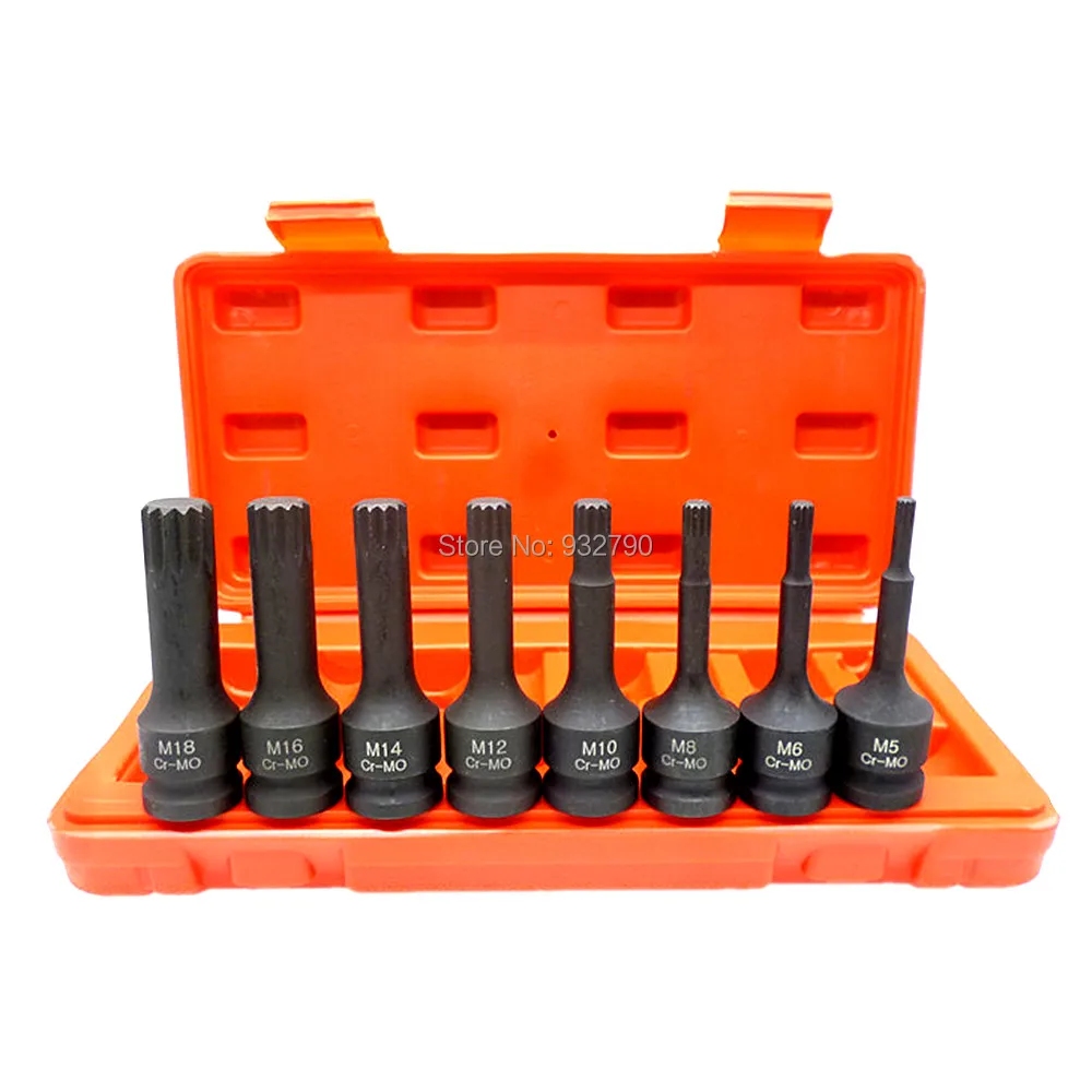

8pcs Spline Impact Socket Bit Set 1/2" Drive M5 M6 M8 M10 M12 M14 M16 M18 12 Point Screwdriver Bit for Manual Pneumatic Wrench
