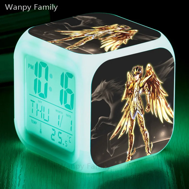 

3D Animation Saint Seiya Alarm Clocks,Glowing LED Color Change Digital alarm clock For Kids Birthday Gift toys