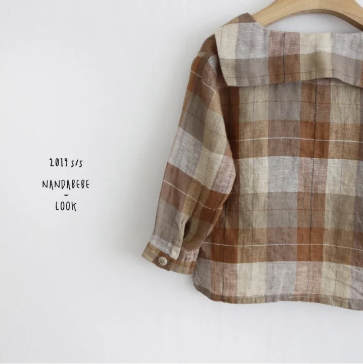 Girl Blouse Toddler Kids Casual Plaid Autumn Clothings Linen T-shirts