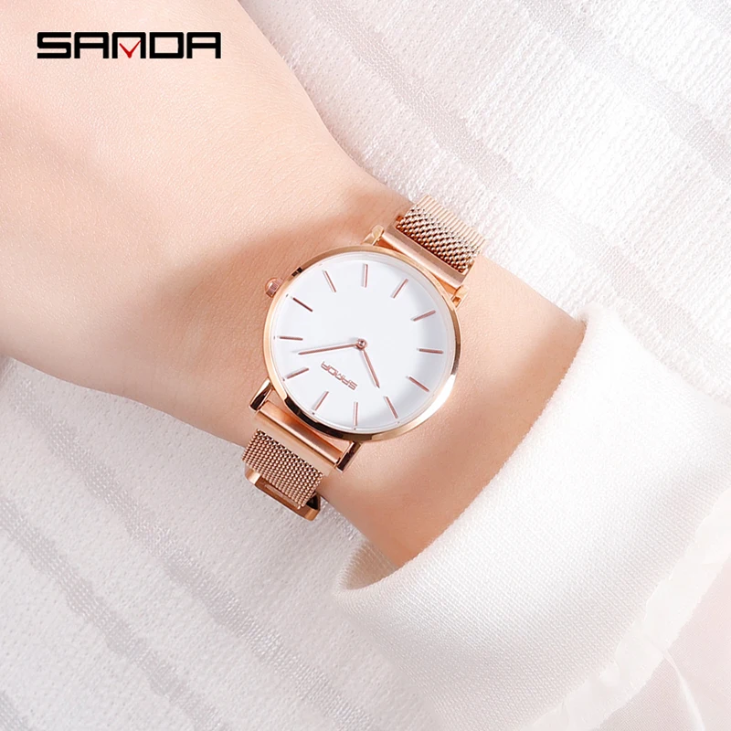 

2019 Ladies Minimalist Japanese Quartz Stainless Steel Mesh Watch Women Causal Dress Rose Gold Montre Femme with Analog Display
