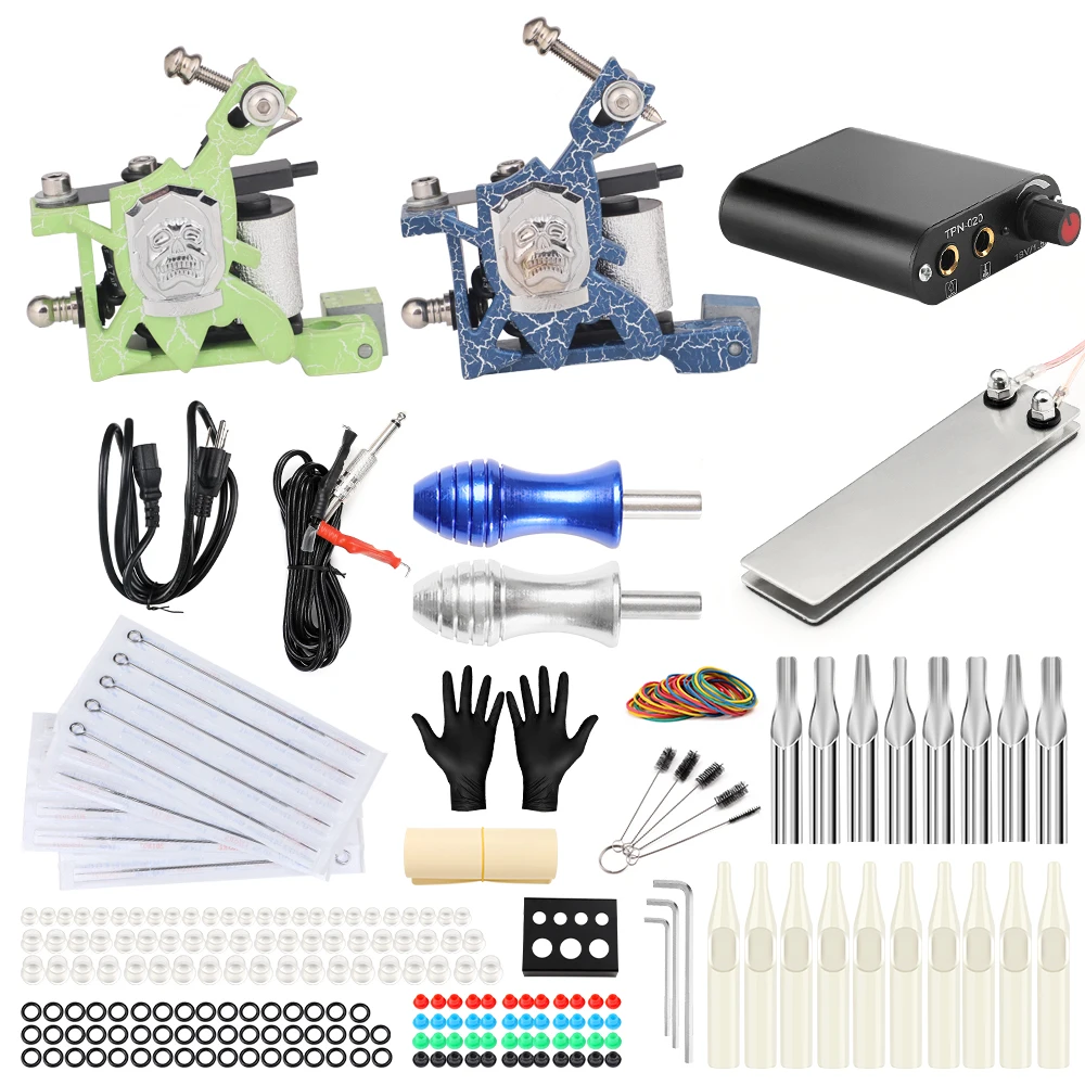 

Solong Tattoo Complete 2 Coil Tattoo Machine Kit Power Supply Foot Pedal Switch Needles Set TK201-14
