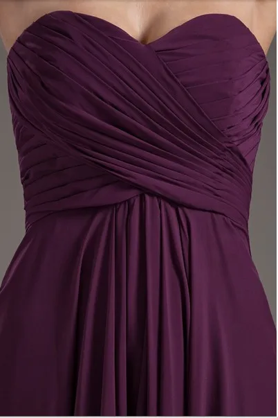 2017 Floor Length Off The Shoulder Pleated Lace up Bridesmaid Dresses 2017 Long Chiffon Purple Sweetheart Wedding Party Gowns 5