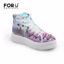 FORUDESIGNS/обувь на платформе; женская обувь с милым животным принтом кота; модная повседневная обувь с высоким берцем; сезон весна-осень; женская обувь на толстой подошве