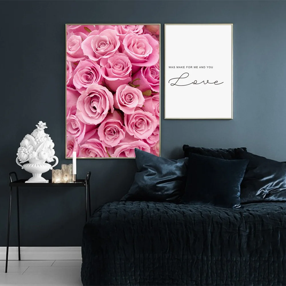 Розовый цветок розы печать Перо губы стены искусства холст живопись скандинавские плакат и печатная графика настенные картины для гостиной домашний декор