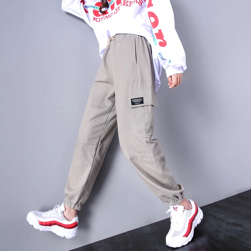 

Women's Elastic Waist Drawstring Casual Ankle-Length Trousers Loose Harajuku Streetwear Hip Hop Multic Pocket Jogger Cargo Pants